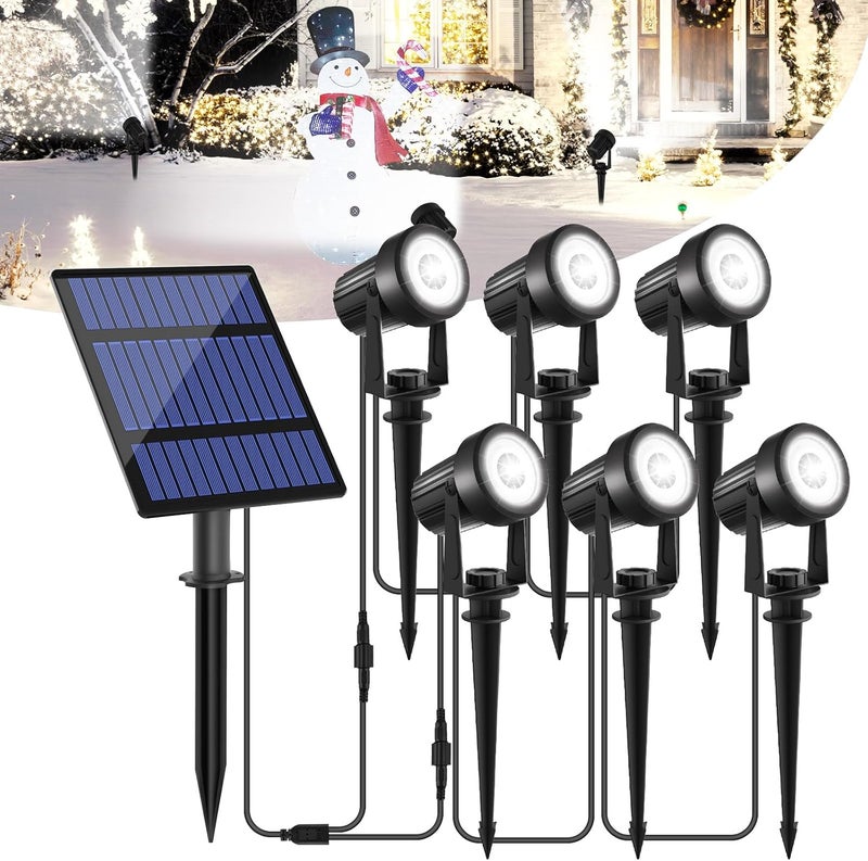 T-SUNUS Christmas Solar Garden Spotlight Outdoor 6-in-1 White Landscape Spot Lights IP65 Waterproof Separated Panel Dusk to Dawn 6000K Spotlights for Tree Yard Driveway Pathway Porch Walkway Halloween - Image 1